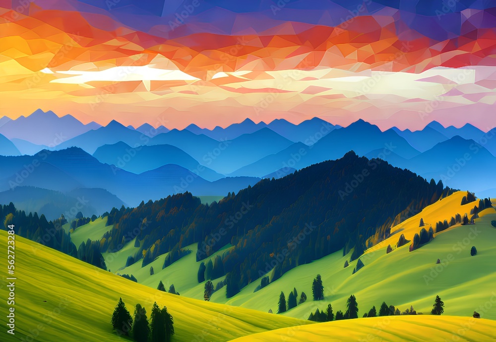 Obraz premium Generative AI,scenic view of landscape against sky during sunset