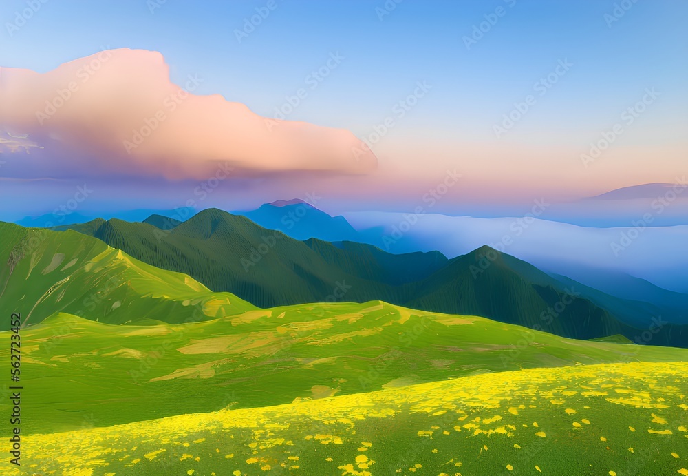 Generative AI,scenic view of mountains against sky during sunset