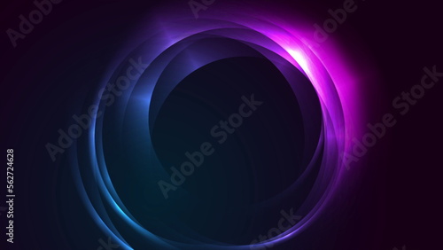 Blue and purple neon glowing glossy circles abstract design