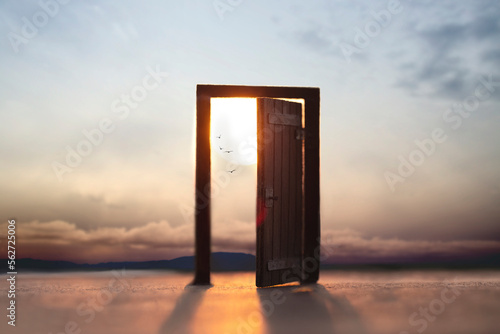 surreal open door to the world, abstract concept
