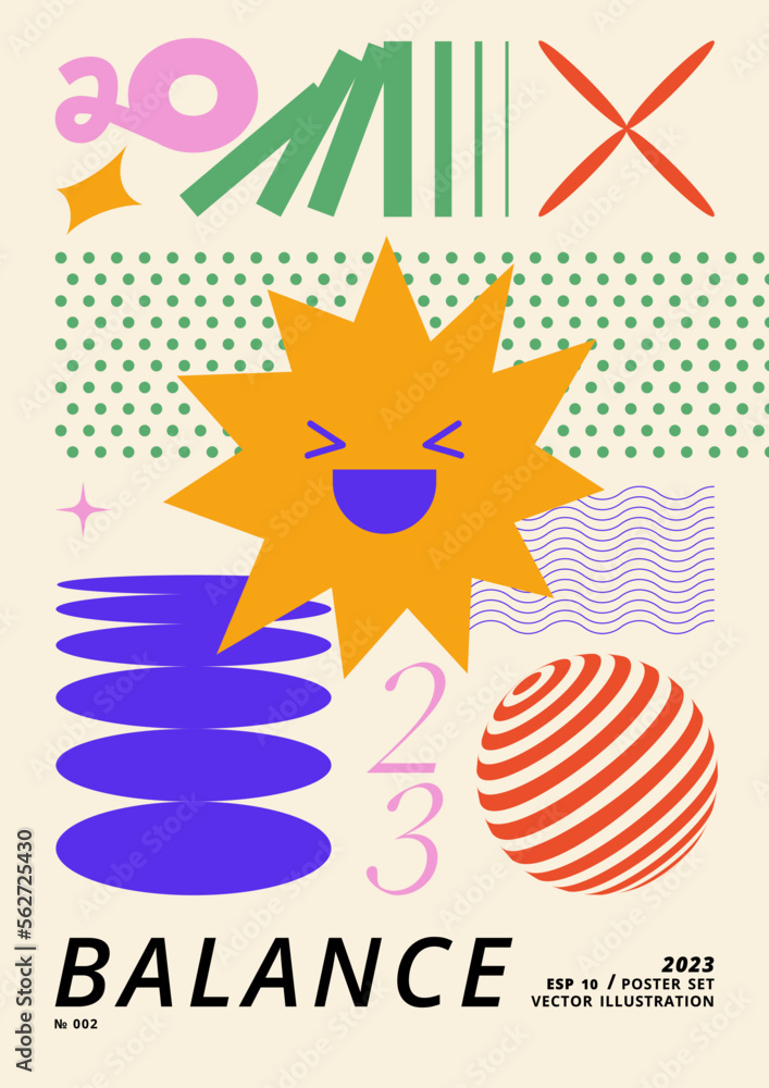 Naklejka premium Vector poster or print with geometric shapes. Brutalist design, futuristic composition.
