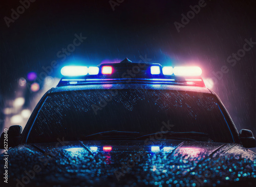 Obraz na płótnie police car lights in city at night. generative ai