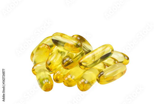 Cod liver oil omega 3 gel capsules isolated on transparent background png file 