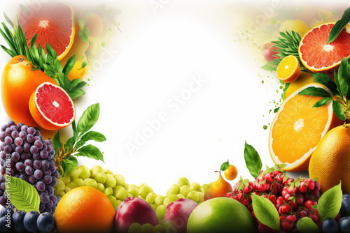 fruits frame on white background with copy space. generative ai © ArgitopIA