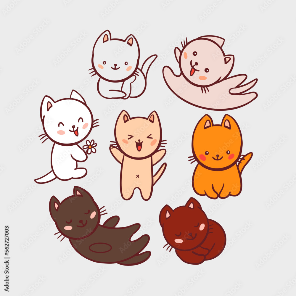 Set of kawaii cat characters vector illustrations
Set of kawaii cat characters vector illustrations