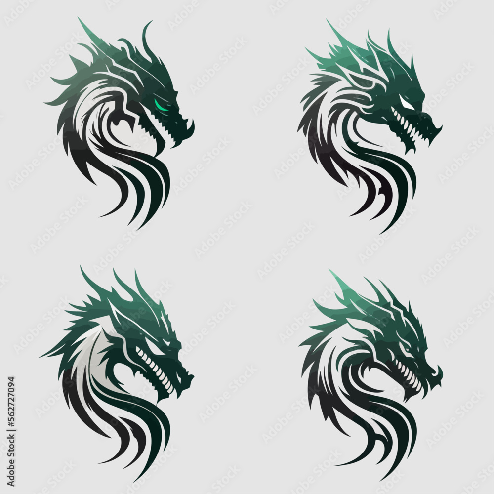 Obraz premium 4 variants of the dragon logo. Logo vector illustration