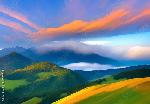 Generative AI,scenic view of landscape against sky during sunset