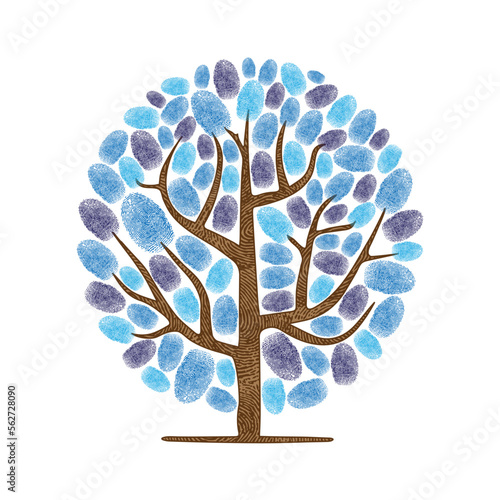 Abstarct blue fingerprints tree silhouettes circle
