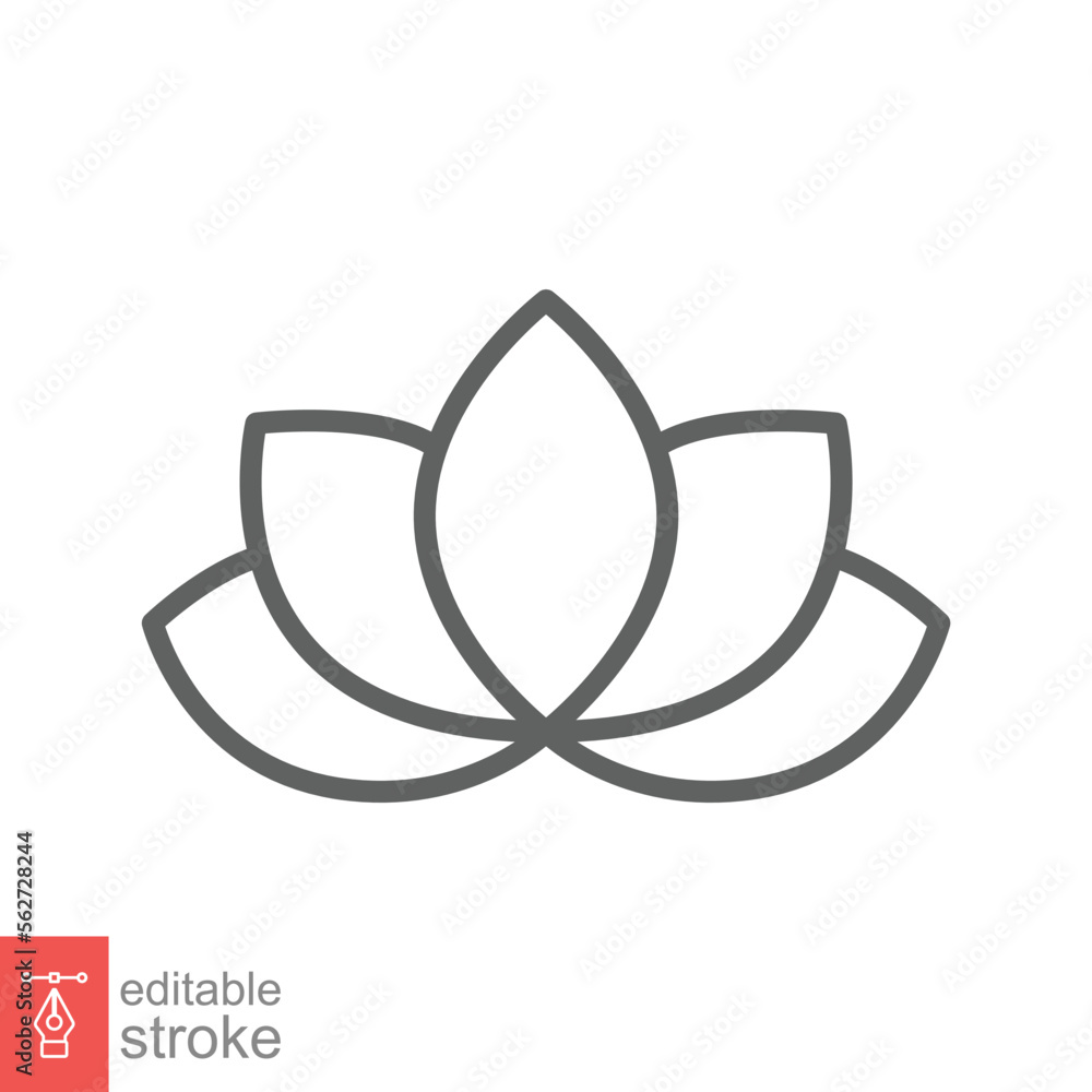 Lotus icon. Simple outline style. Harmony symbol, relax spa flower, petal, leaf, bloom, nature plant concept. Thin line vector illustration isolated on white background. Editable stroke EPS 10.
