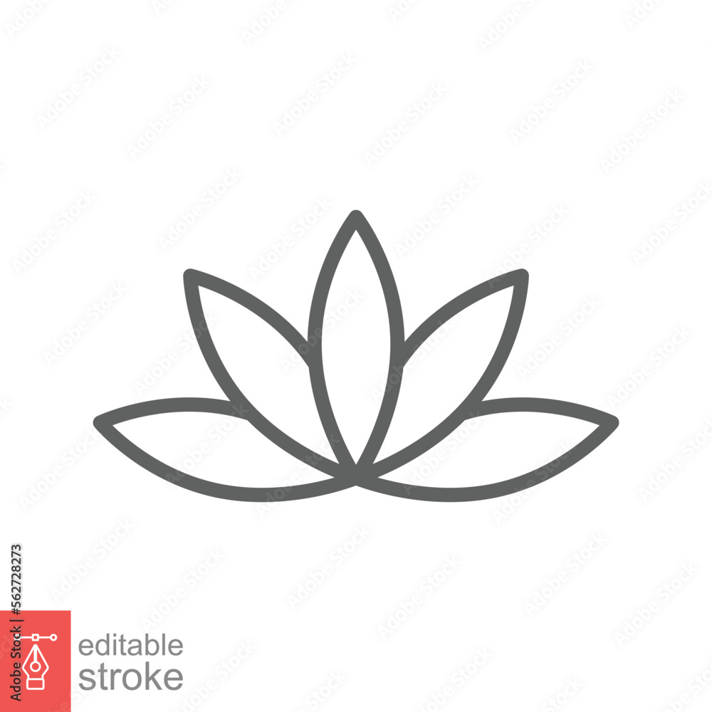Lotus icon. Simple outline style. Harmony symbol, relax spa flower, petal, leaf, bloom, nature plant concept. Thin line vector illustration isolated on white background. Editable stroke EPS 10.