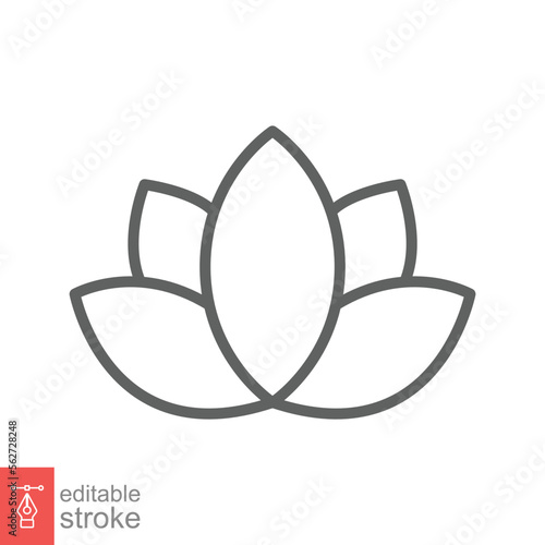 Lotus icon. Simple outline style. Harmony symbol, relax spa flower, petal, leaf, bloom, nature plant concept. Thin line vector illustration isolated on white background. Editable stroke EPS 10.