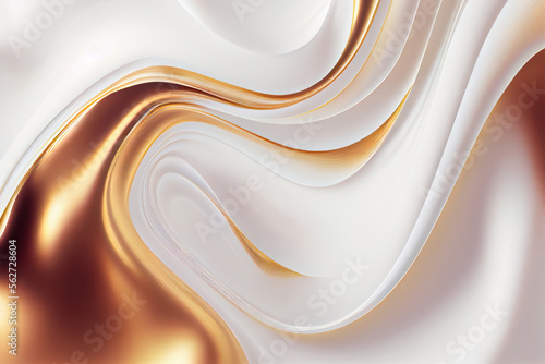 Wavy white gold fluid texture, soft silk material bright background illustration, generative ai