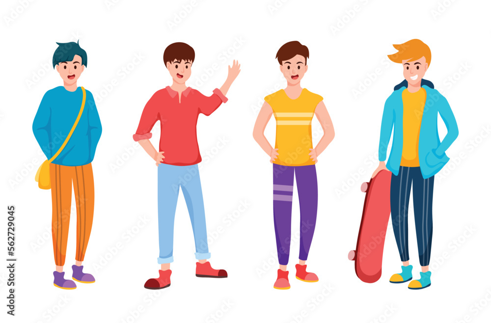 Young teenager school boys in cartoon character,wearing trendy leisure costume