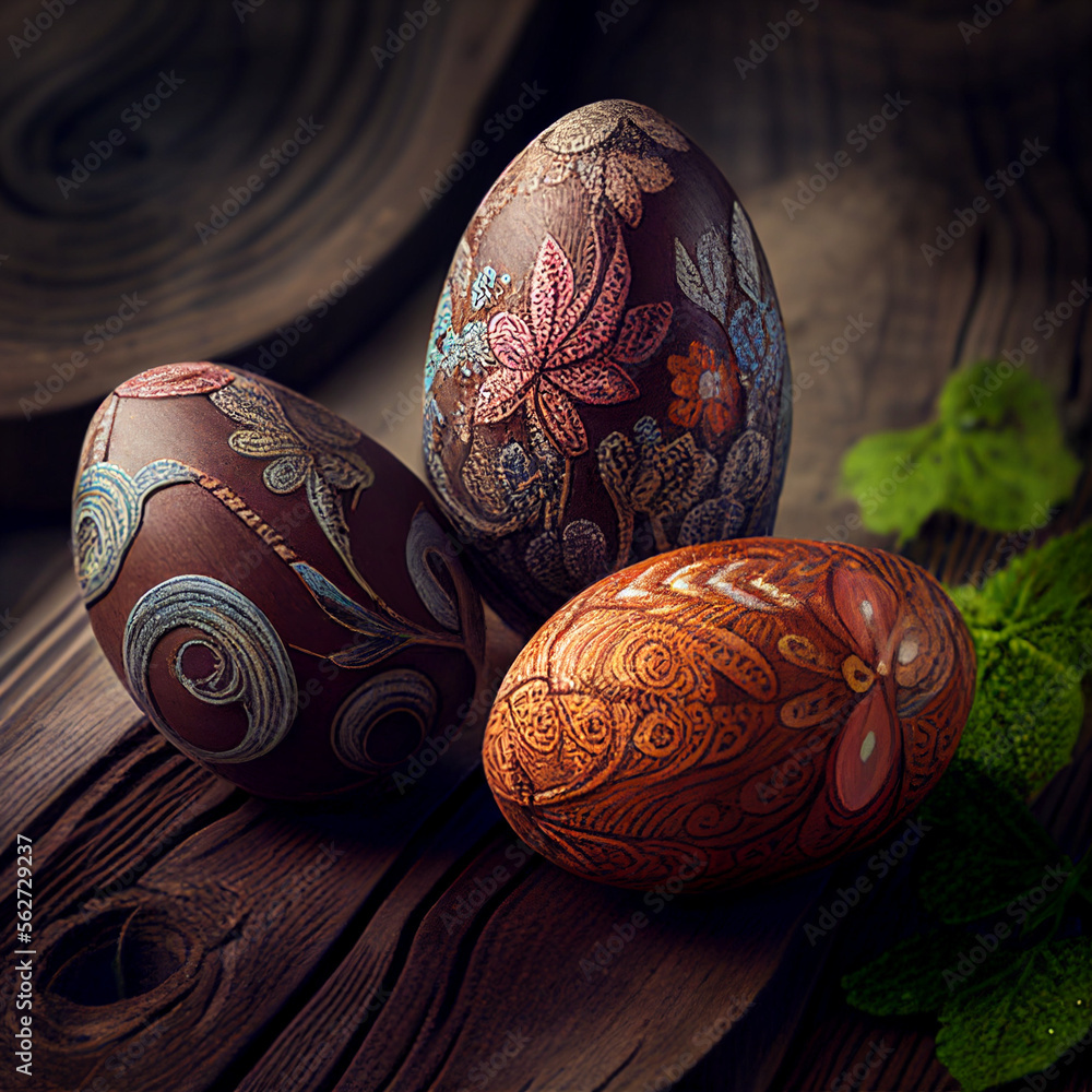 Easter eggs in wooden background, generative ai Easter eggs in wooden background, generative ai