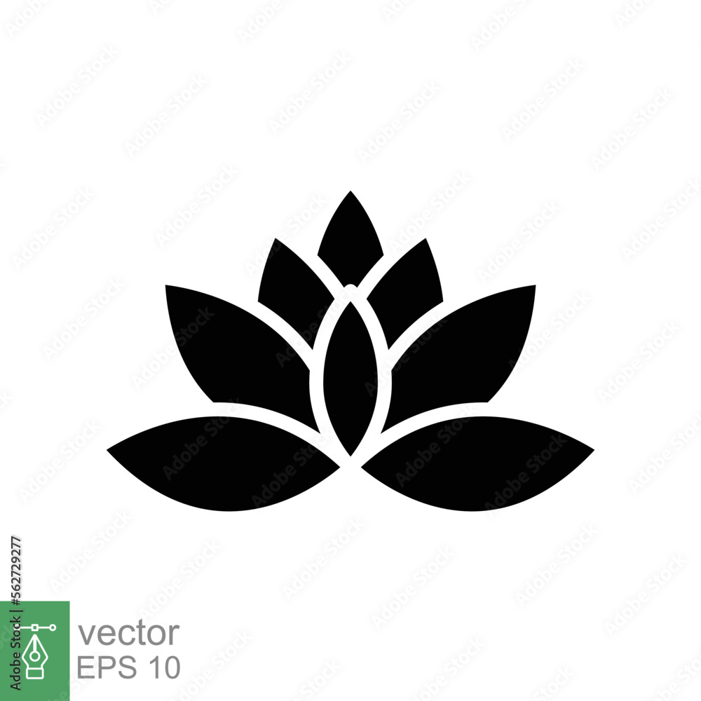 Lotus icon. Simple solid style. Harmony symbol, relax spa flower, petal, leaf, bloom, nature plant concept. Silhouette sign. Glyph vector illustration isolated on white background. EPS 10. Lotus icon. Simple solid style. Harmony symbol, relax spa flower, petal, leaf, bloom, nature plant concept. Silhouette sign. Glyph vector illustration isolated on white background. EPS 10.
