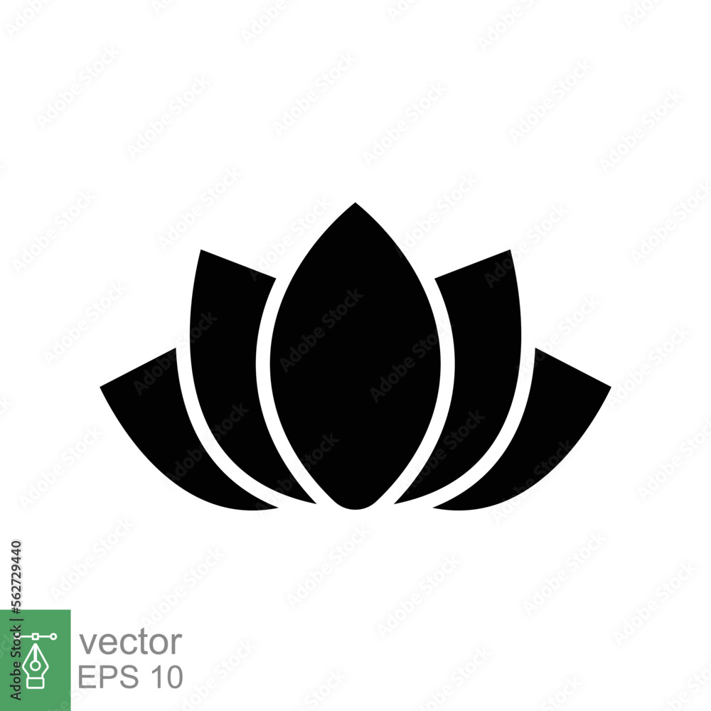 Lotus icon. Simple solid style. Harmony symbol, relax spa flower, petal, leaf, bloom, nature plant concept. Silhouette sign. Glyph vector illustration isolated on white background. EPS 10. Lotus icon. Simple solid style. Harmony symbol, relax spa flower, petal, leaf, bloom, nature plant concept. Silhouette sign. Glyph vector illustration isolated on white background. EPS 10.