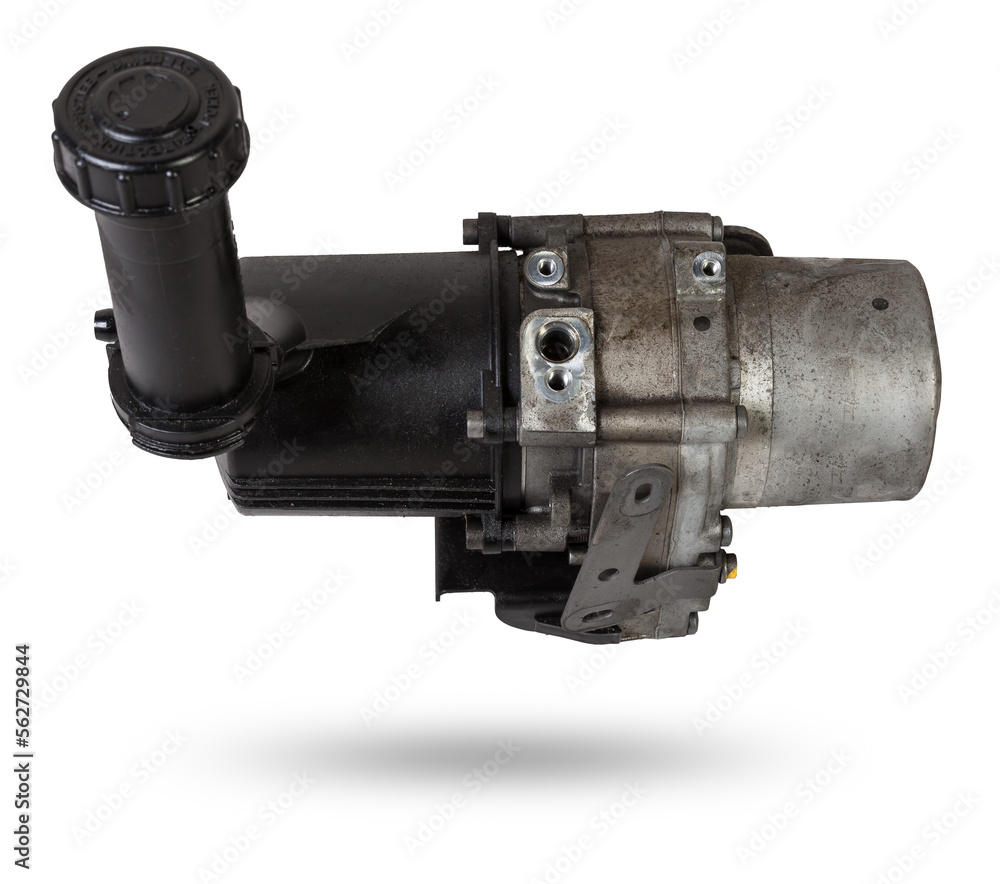 Vane pump or hydraulic power steering pump on a white background engine parts. Spare parts auto catalog. Vane pump or hydraulic power steering pump on a white background engine parts. Spare parts auto catalog.