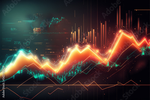Technology background. Stock market Business economic charts with abstract digital. AI
