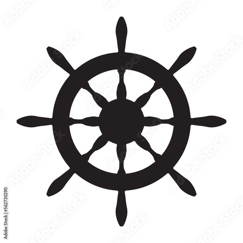 Ship helm icon, boat steering wheel, yacht rudder vector illustration. Ship's wheel pictogram, yacht helm black sigh, vessel steering wheel nautical equipment.