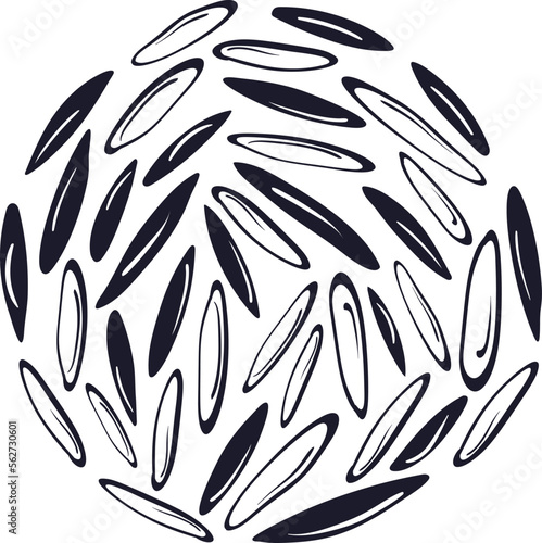 Rice outline. Vector wild seeds, handful of grains. Healthy organic food, vegan milk