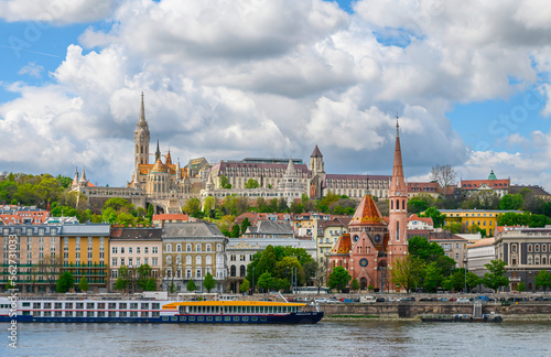 Panoramic view of Buda side of Budapest, Hungary with the Buda Castle, St. Matthias and Fishermen's Bastion photo