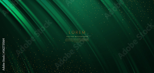 Luxury curved green on dark green background with golden glitter sparkles elements . Template premium award design.