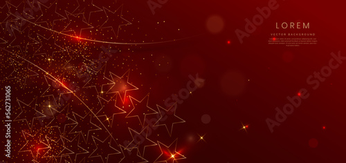 Elegant red background with golden star and golden dot sparkle. Celebration party award concept.