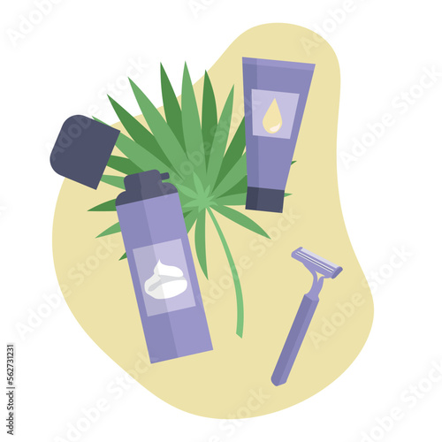 Set of cosmetics for shaving and razor on white background