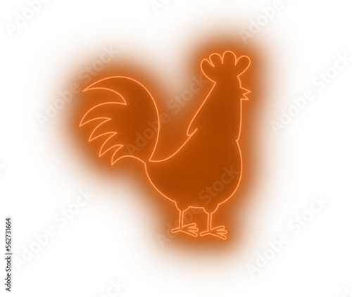 Cute orange hen in profile in night light on transparent background - illustration