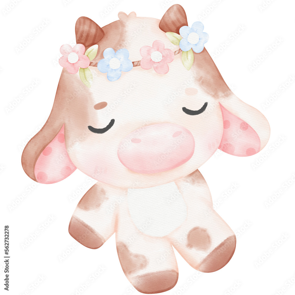 Cute Baby Cow watercolor Illustration Cute Baby Cow watercolor Illustration