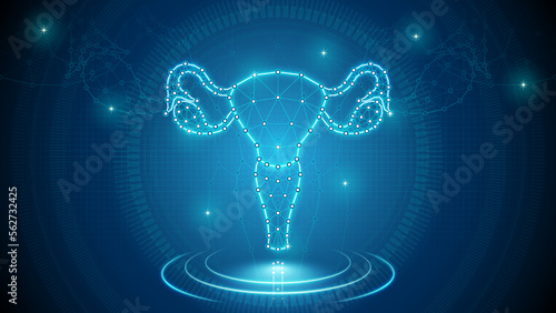 Human Organ Uterus and Ovaries 
Female Reproductive System Medical Cybernetic Part Transplant Replacement Neural Digital Hologram Neon Glow Futuristic Triangulated Polygonal Low Poly Background