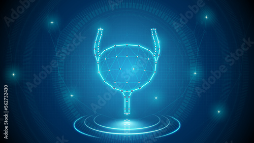 Human Organ Bladder Urinary System Medical Cybernetic Part Transplant Replacement Neural Digital Hologram Neon Glow Futuristic Triangulated Polygonal Low Poly Background