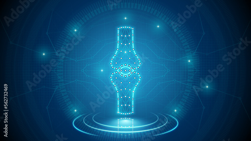 Human Organ Bone and Joint Articular Skeletal System Medical Cybernetic Part Transplant Replacement Neural Digital Hologram Neon Glow Futuristic Triangulated Polygonal Low Poly Background