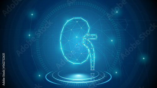 Human Organ Kidney Urinary System Medical Cybernetic Part Transplant Replacement Neural Digital Hologram Neon Glow Futuristic Triangulated Polygonal Low Poly Background