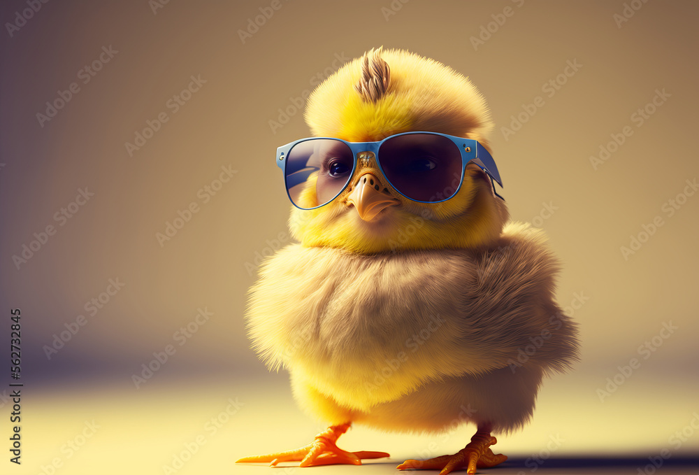 Cute spring baby chick wearing cool sunglasses. Generative ai - obrazy, fototapety, plakaty 