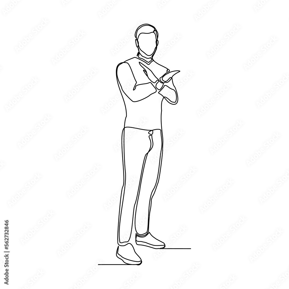 Continuous single one line art drawing of man crossing hands gesture say no stop rejection ban or enough Continuous single one line art drawing of man crossing hands gesture say no stop rejection ban or enough