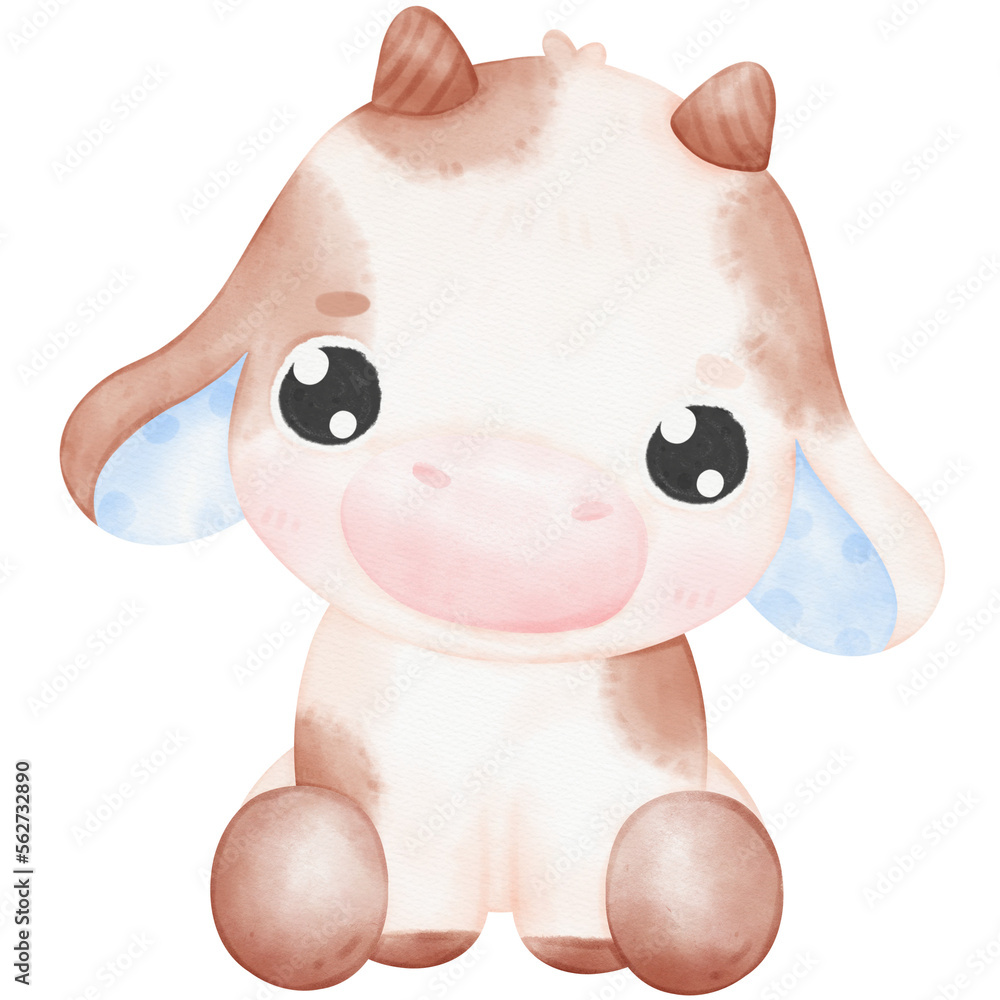 Fototapeta premium Cute Baby Cow watercolor Illustration