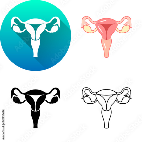 Set of Human Uterus and Ovaries 
Female Reproductive System Medical Human Organ Logo Icon Minimalistic Flat Diagonal Shadow, Black-White Silhouette, Line Art Isolated on White Background