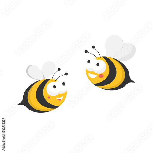 Cartoon cute little bee on isolated background  Vector illustration.