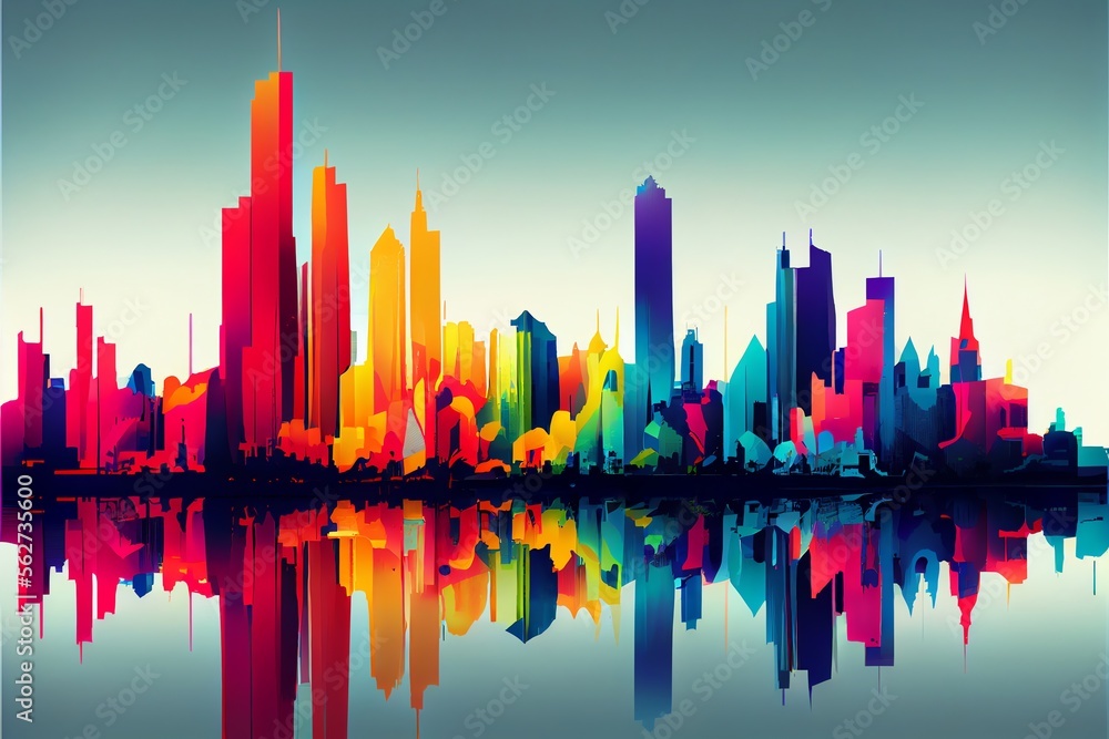 Abstract colorful city skyline. Generative AI