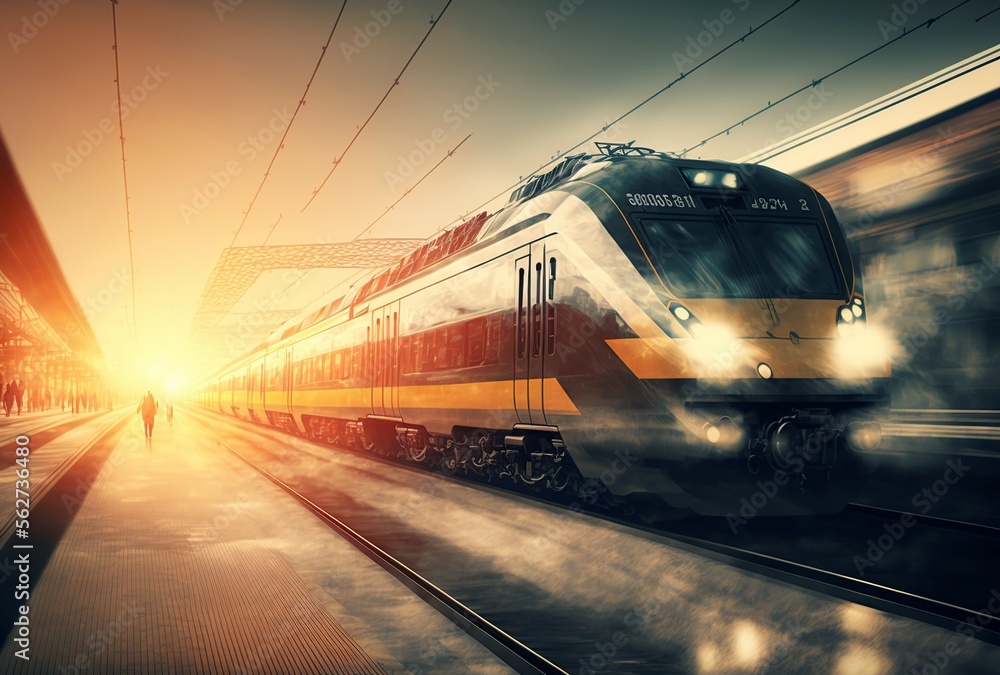 Naklejka premium illustration of platform of a modern train station, image generated by AI