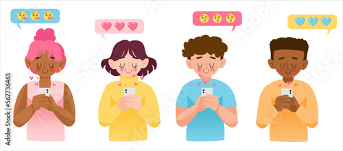 Boy and girl texting love for valentine's day, dating app and chatting, vector illustration