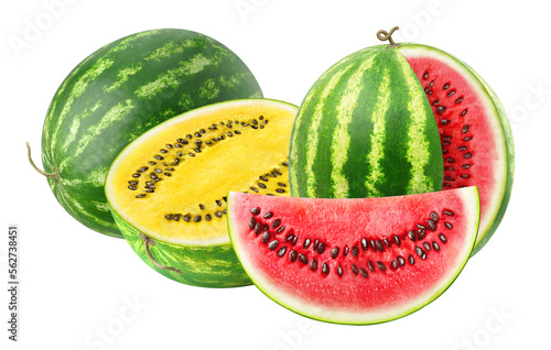 Red and yellow watermelon varieties cut out