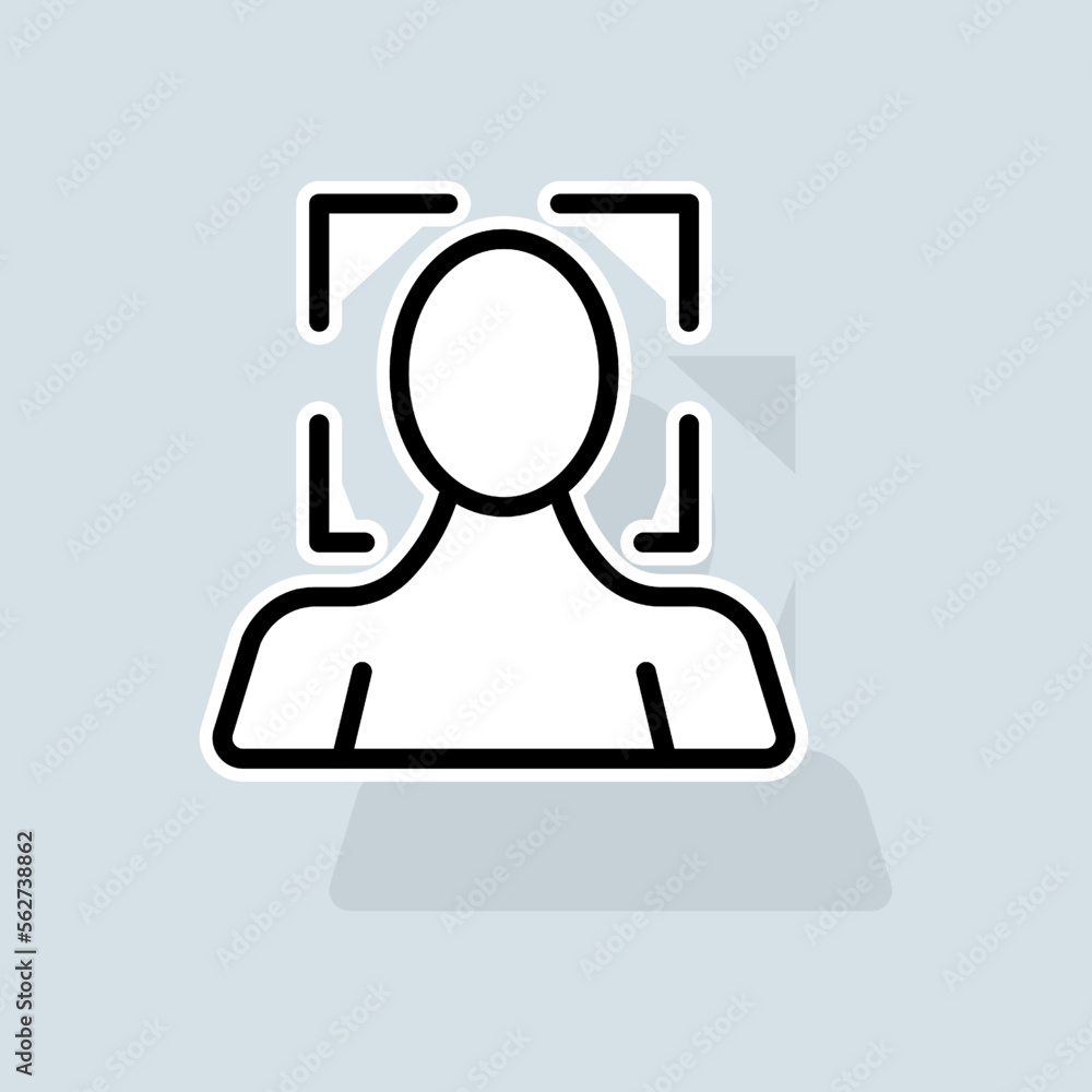 Face ID line icon. Phone lock, security, biometric data, personal data protection, front camera, tracking. Security concept. Vector sticker line icon on white background Face ID line icon. Phone lock, security, biometric data, personal data protection, front camera, tracking. Security concept. Vector sticker line icon on white background