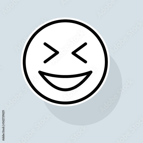 Emoji with laughter line icon. Communication, emoticons, chats, stickers, attitude, emotions, mood. Emoji concept. Vector sticker line icon on white background