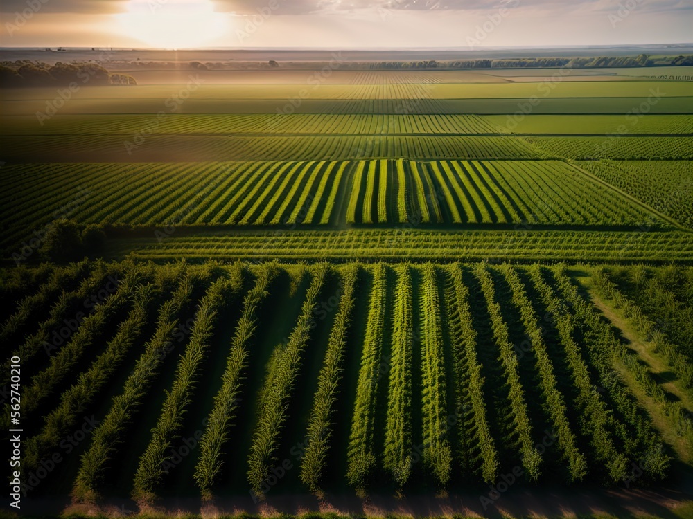 Fototapeta premium Aerial view of acres of farmland.