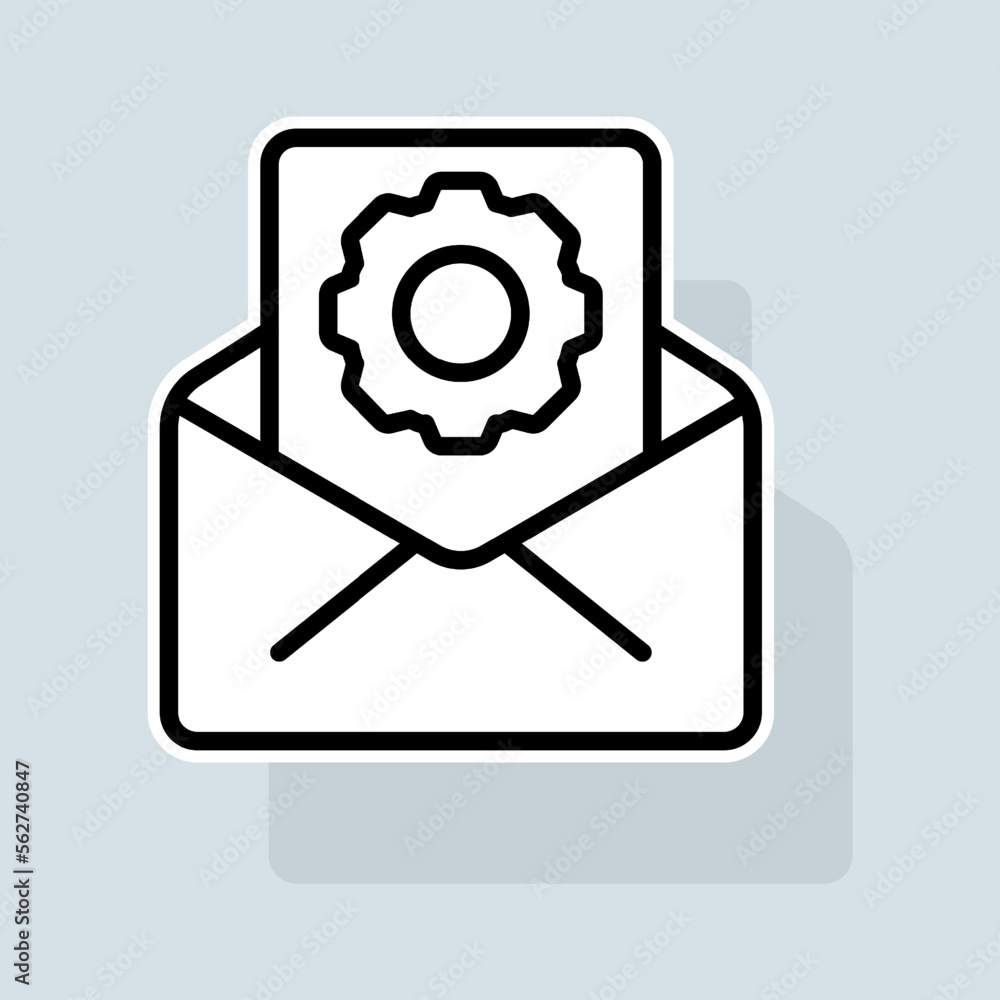 Mail with settings line icon. Brightness settings, resolution settings, device functions, gadget calibration. Settings concept. Vector sticker line icon on white background Mail with settings line icon. Brightness settings, resolution settings, device functions, gadget calibration. Settings concept. Vector sticker line icon on white background