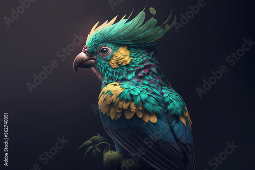 Generative AI illustration of colorful bird fantastic