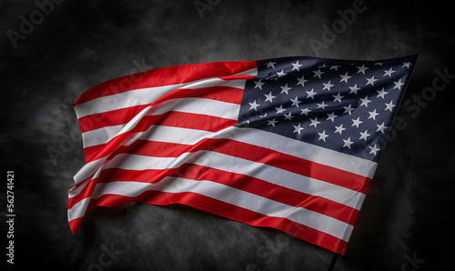 American flag on dark background. USA flag on a black background.
