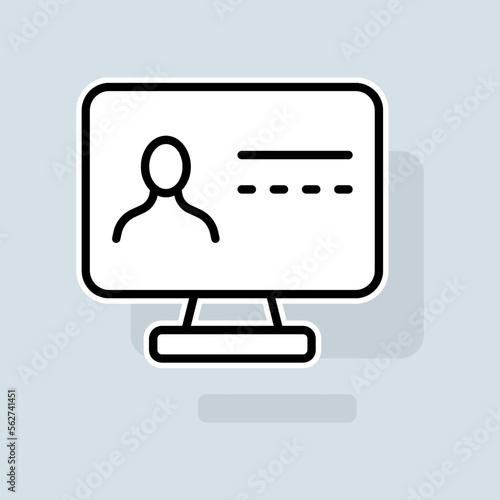 Monitor with personal information line icon. Creation and design of databases, accounting, personnel department. Organizer concept. Vector sticker line icon on white background